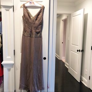 Gorgeous Beaded Mauve V-neck Evening Gown